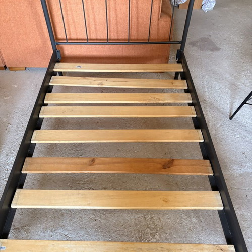 Metal bed semi-double with mattress and shelving unit used