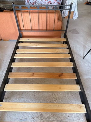 Metal bed semi-double with mattress and shelving unit used