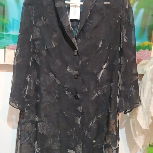 Shirt jacket sheer with velvet flowers new, black XL