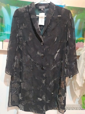 Shirt jacket sheer with velvet flowers new, black XL
