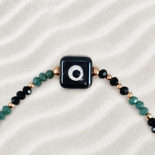 Handmade bracelet with Czech crystals and hematite, adjustable up to 19cm