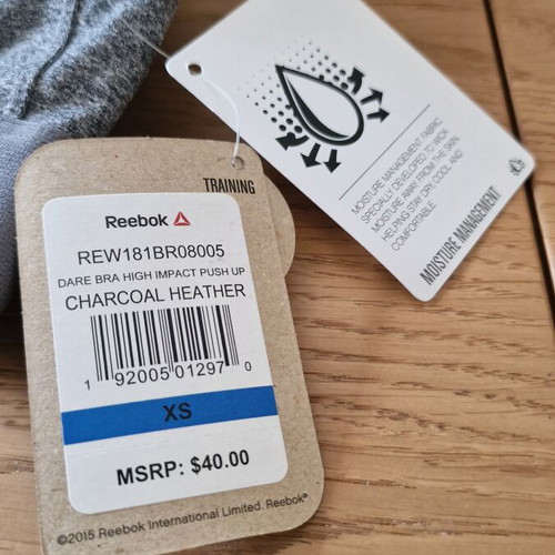 Reebok high support training sports bra size XS new with tag, grey