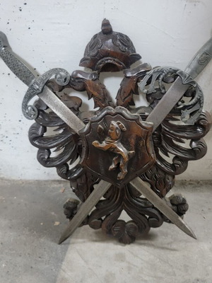 Decorative swords on wood, set of 2, new