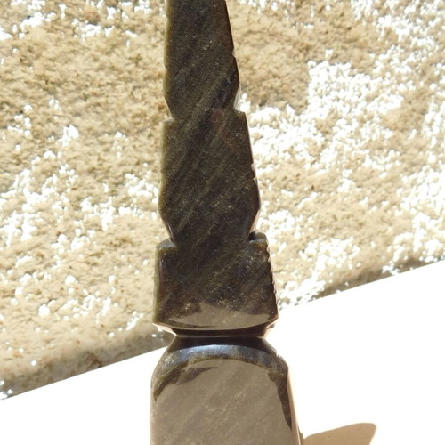 Handmade Maya Aztec Statue from Gold Sheen Obsidian, like new