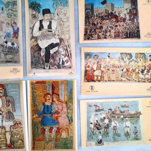 Postcards with artworks by Theofilos Chatzimichail used, pack of 12
