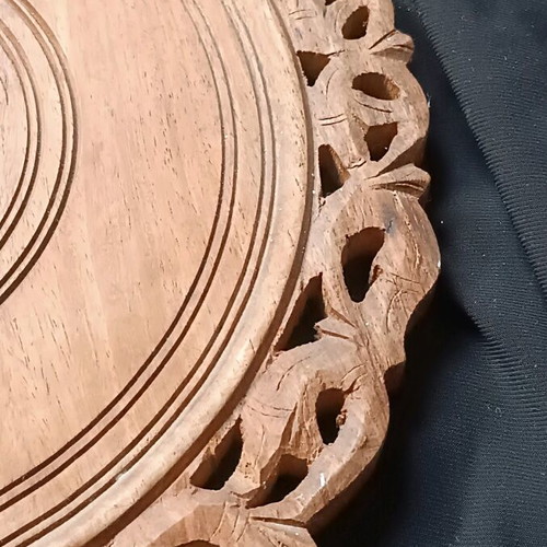 Carved wooden tray used, handmade vintage from India