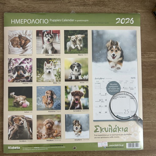Calendar 2026 large wall puppies new