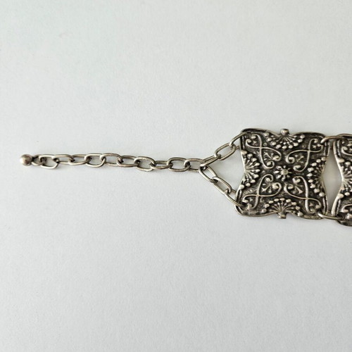 Ethnic boho carved silver bracelet