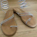 Si Belle sandals with rhinestones and ankle wrap, silver
