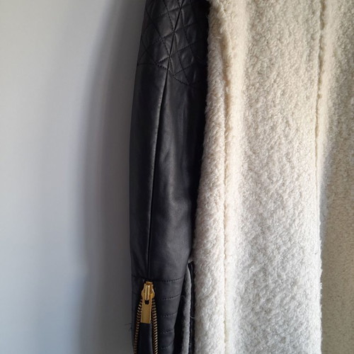 Zara coat used with black leather sleeves and gold zippers