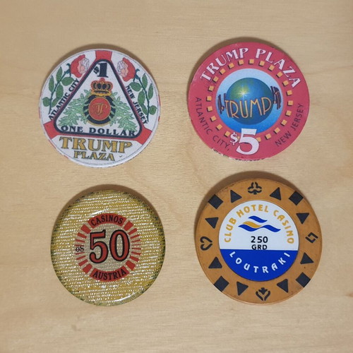 Casino chips used, set of 41 from around the world