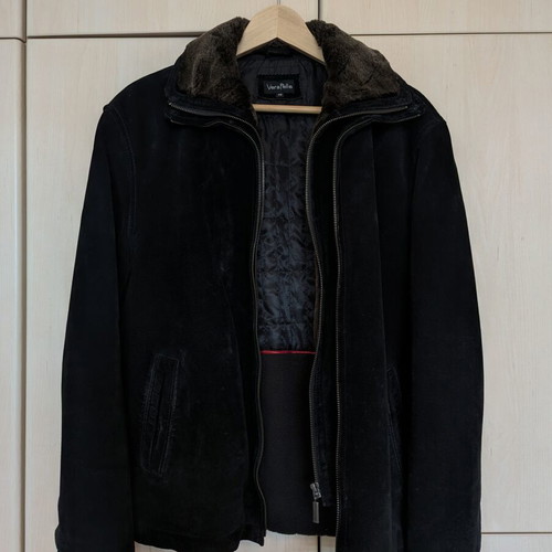 Suede coat Vera Pelle black used, size M, detachable fur