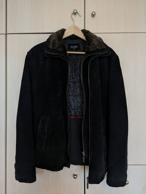 Suede coat Vera Pelle black used, size M, detachable fur