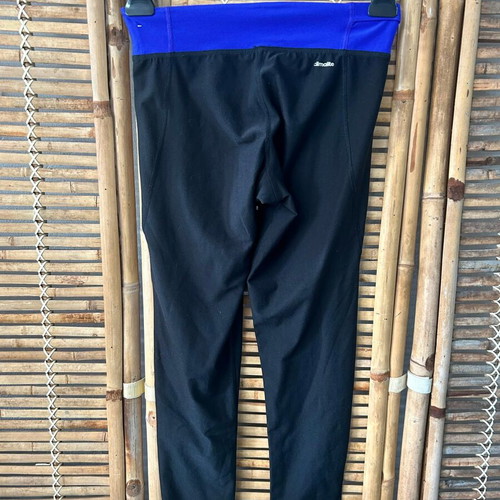 Adidas Climalite sports leggings, black with blue waistband, size XS