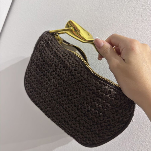 Wristlet bag new, straw with gold chain and crossbody strap