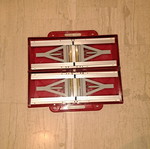 Folding camping table with 4 stools used