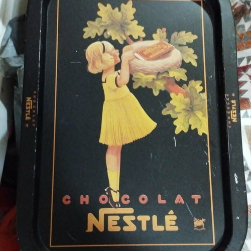 Vintage Nestle Chocolat Serving Tray used, 34.5x23.5x1.5 cm