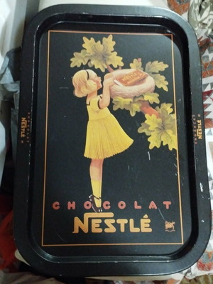Vintage Nestle Chocolat Serving Tray used, 34.5x23.5x1.5 cm
