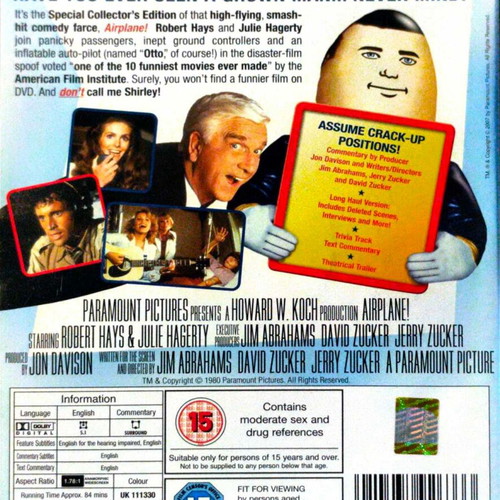 Airplane DVD comedy movie with Leslie Nielsen used, English subtitles