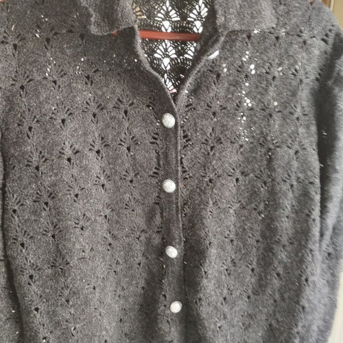 Vintage black knitted cardigan with silver thread and metal buttons size M like new