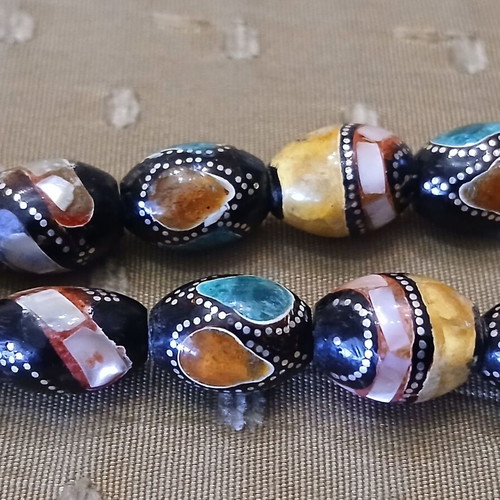 Yiousouri Worry Beads used with amber, mother-of-pearl and silver embroidery