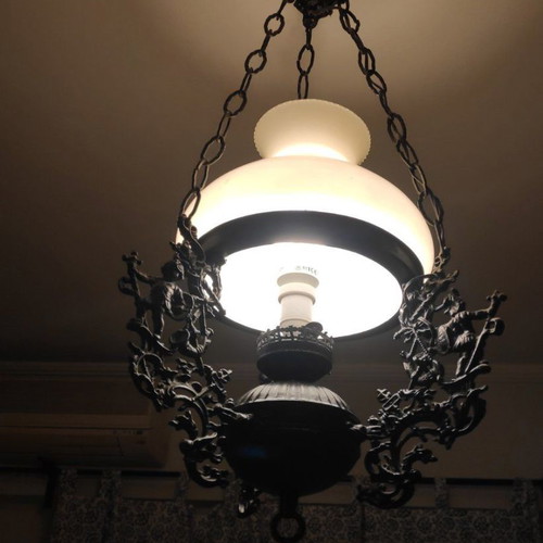 Antique ceiling lamp lamp, with opaline glass