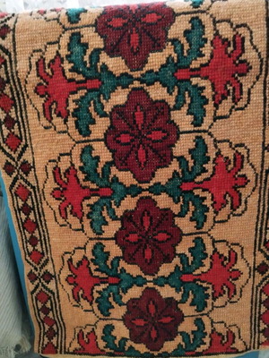 Handmade vintage embroidered folk art rugs like new set of 2