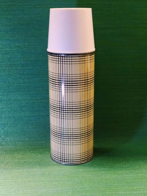 Vintage thermos 1970s with plaid pattern, 30.5 cm