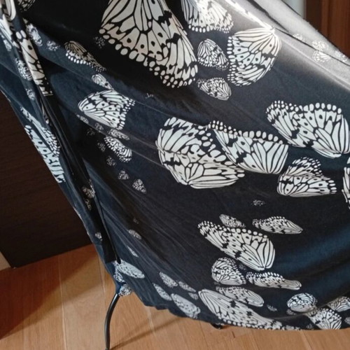 Black maxi dress with white butterflies, vintage, like new, 100% silk