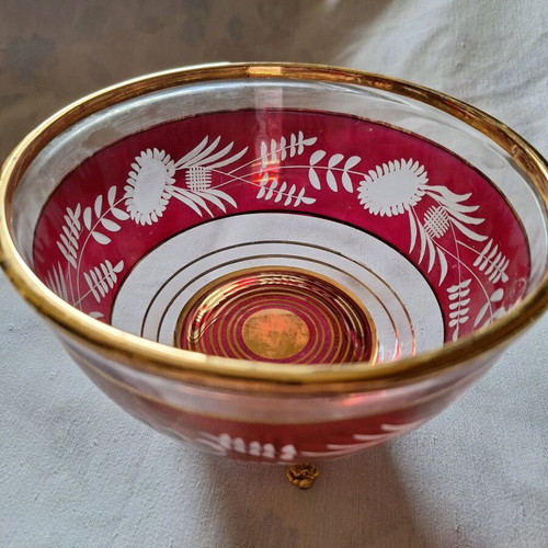 Ruby Bohemia Bowl with Bronze Feet like new
