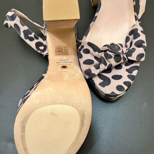 Stuart Weitzman Leopard Print Sandals 37.5 New, Pink-Beige