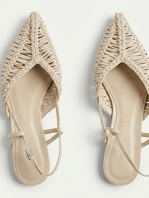 ZARA leather woven slingback flats, size 37, beige