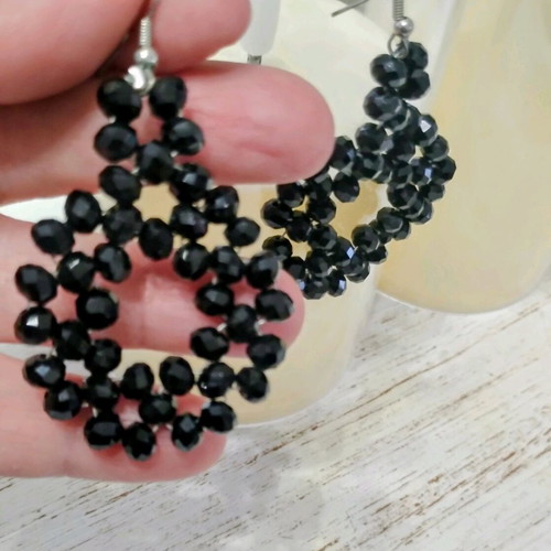Earrings with black crystals handmade