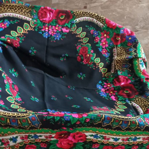 Large cotton square scarf with fringes and vibrant colors
