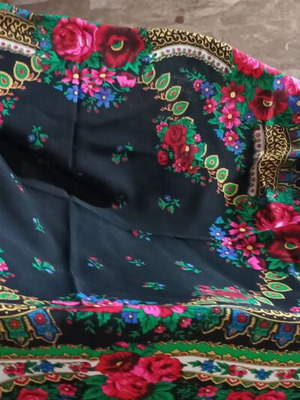 Large cotton square scarf with fringes and vibrant colors