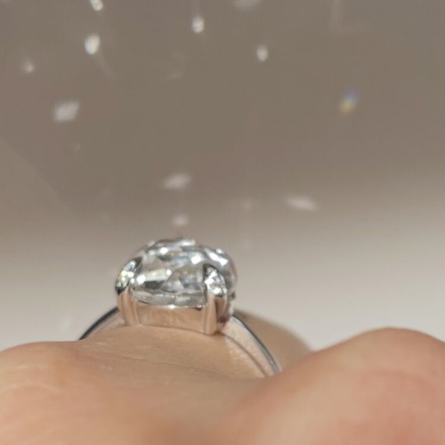 White Gold Solitaire Ring with Green Amethyst and Diamonds, New