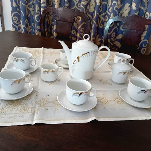 Bohemia porcelain tea set like new, white with gold leaf decoration