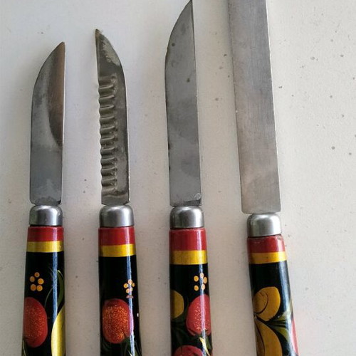 Vintage Khokhloma Knife Set like new, handmade & collectible