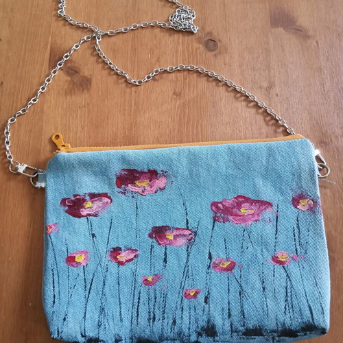 Handmade shoulder bag new, hand-painted, pink and turquoise
