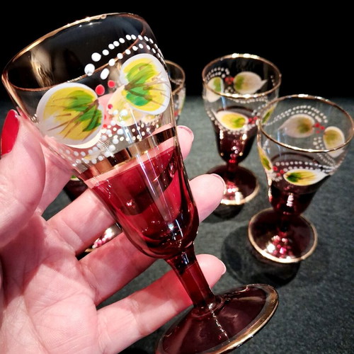 Vintage Murano Liquor Set 7 pcs like new, handmade amethyst with gold