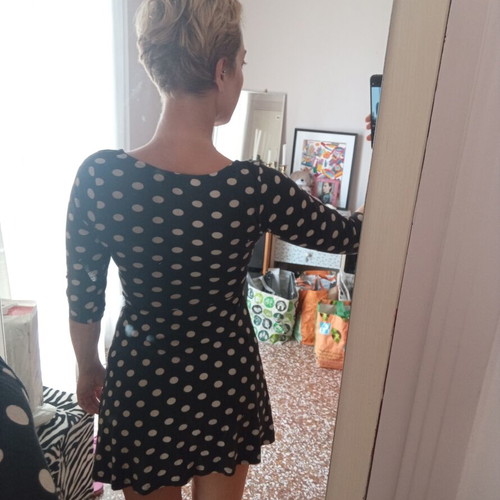 Mini casual dress, black and white polka dots