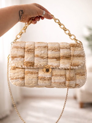 Handmade shoulder bag tricolor with gold details