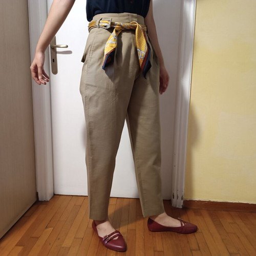 Mango high-waist khaki cotton pants new with chain print belt
