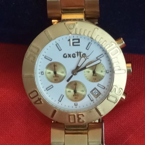 Oxette quartz stainless steel watch used, bronze tone bracelet