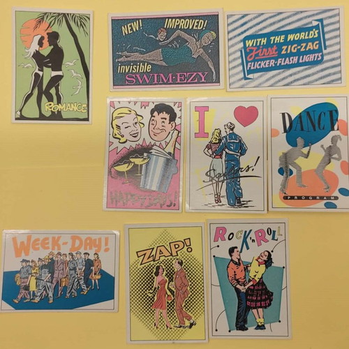 Collectible lot 9 Panini Americana stickers like new, vintage '50s style