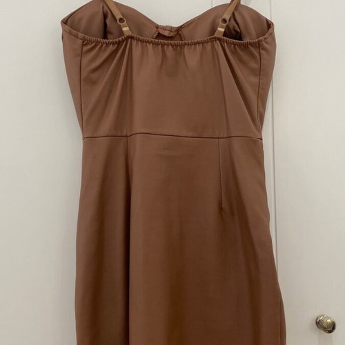Mini leather dress like new, brown, tight fit, size S