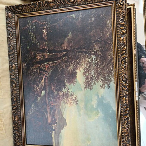 Vintage Landscape Print in Gold Carved Frame like new