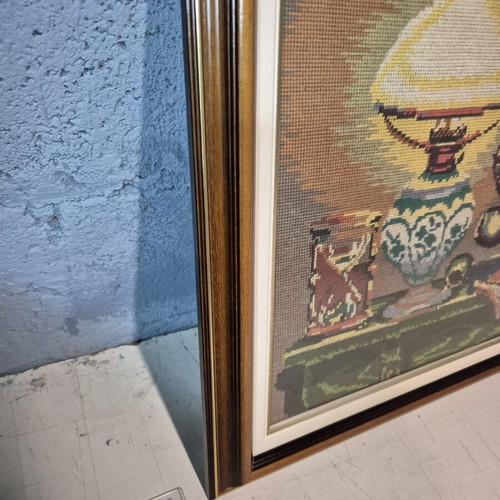 Handmade textile embroidery framed used