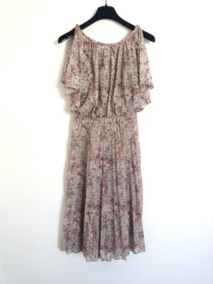 Vintage 70s Floral Midi Dress used, beige and brown
