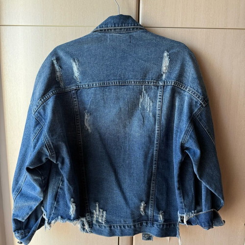 Rococo Crystal Denim Jacket new, oversized with ripped details